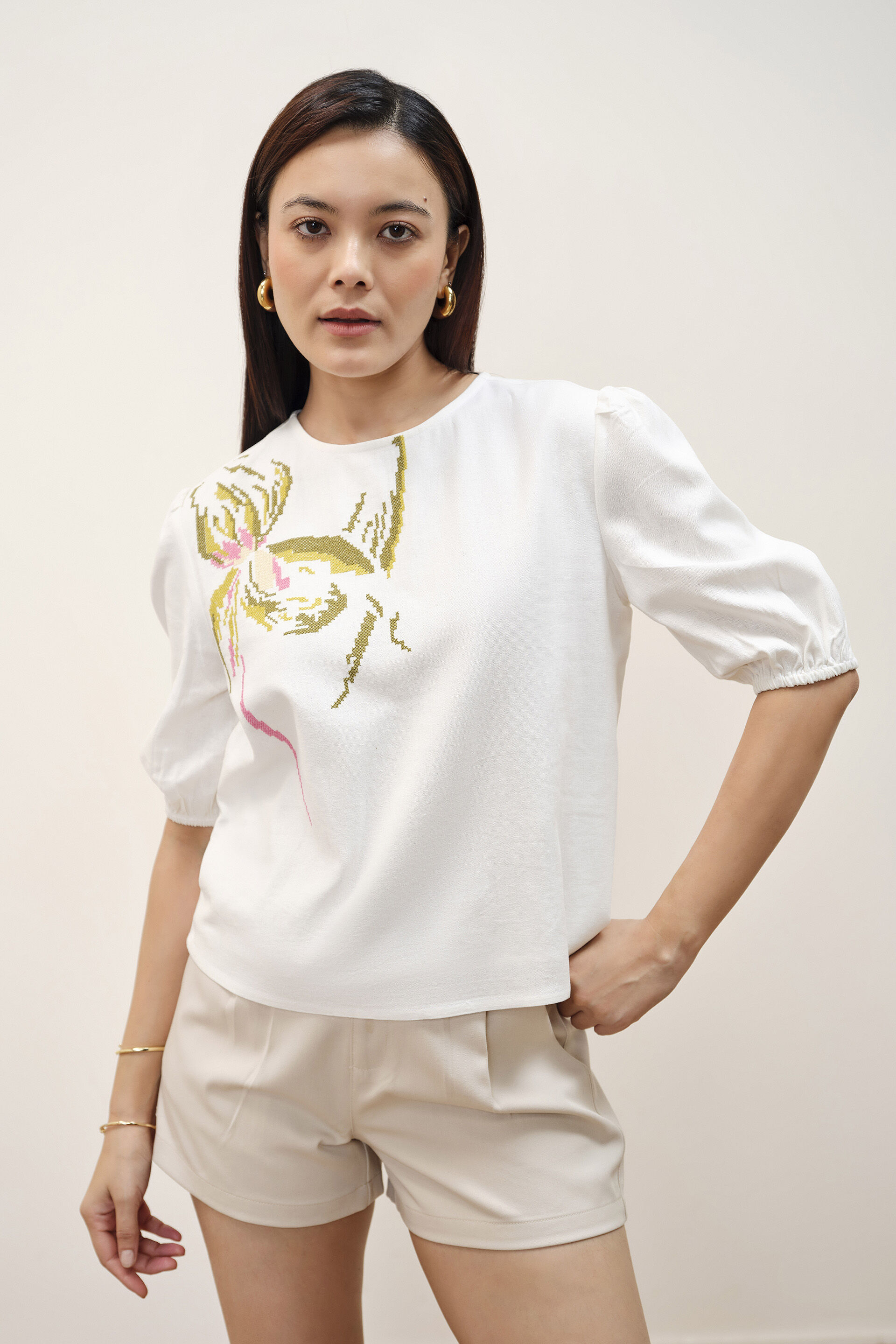 Ronnie White Embroidered Top, White, image 1